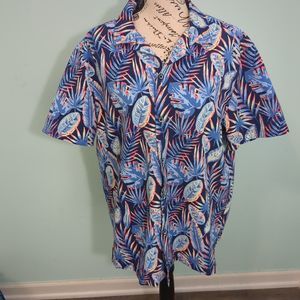 ROWM Blue Palm Leaf Pattern Button Down Shirt Mens l large